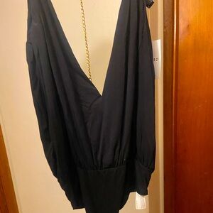 Black Deep V-Neck Blouse